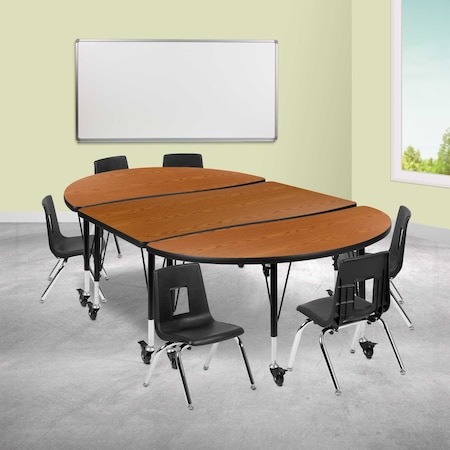 Flash Furniture Round 47.5 W, 76 L, 25 H, Chrome, Laminate, Particleboard, Plastic, Steel, Wood Grain XU-GRP-14CH-A3048CON-48-OAK-T-P-CAS-GG